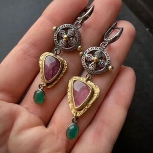 Antique Vintage Gold and Silver Dangle Earrings